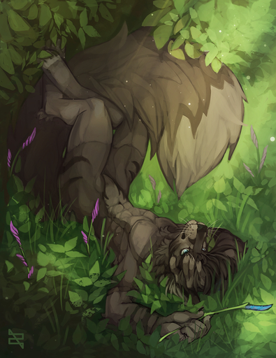 anthro big_tail blue_eyes canid canine claws featureless_crotch fluffy fluffy_tail fox fur grass grey_body grey_fur hair hi_res legs_up lying male mammal nude on_back outside plant smile solo striped_body striped_fur stripes whiskers zephra // 988x1280 // 1.2MB