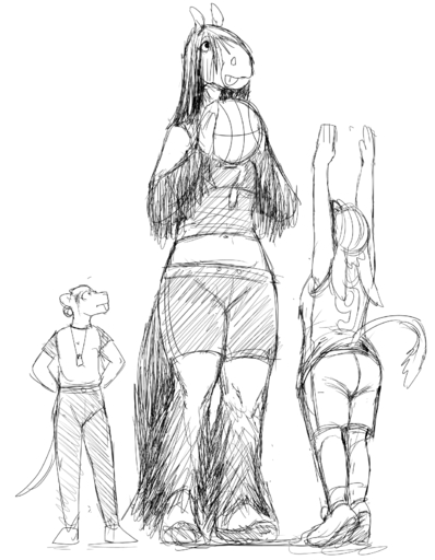 2018 anthro asinus basketball black_and_white bottomwear clothed clothing concentration donk_sis donkey draft_horse equid equine feathering female fetlocks fur group hair hairy hat headgear headwear hi_res hladilnik horse larger_female male mammal midriff monochrome mouse murid murine rodent shirt shorts simple_background size_difference sketch smaller_female smaller_male standing tall tank_top tinker_(hladilnik) tongue tongue_out topwear toque // 1280x1646 // 781.6KB