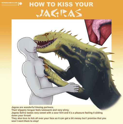 ambiguousambiguous ambiguous_gender bestiality bodily_fluids claws fanged_wyvern feral french_kissing human human_on_feral interspecies jagras kissing mammal nude saliva sharp_teeth tallion teeth text tongue tongue_out video_games // 1100x1111 // 731.3KB