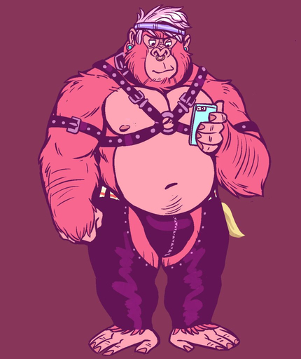 5_fingers 5_toes accessory anthro ape belly biped bulge cellphone clothing dramamine dramarilla ear_piercing facial_piercing feet fingers fur gauged_ear gorilla hair haplorhine harness headband male mammal musclegut muscular muscular_anthro muscular_male navel nipples nose_piercing nose_ring overweight overweight_anthro overweight_male phone piercing pink_body pink_fur pink_hair prehensile_feet primate solo standing toes underwear // 860x1024 // 150.3KB