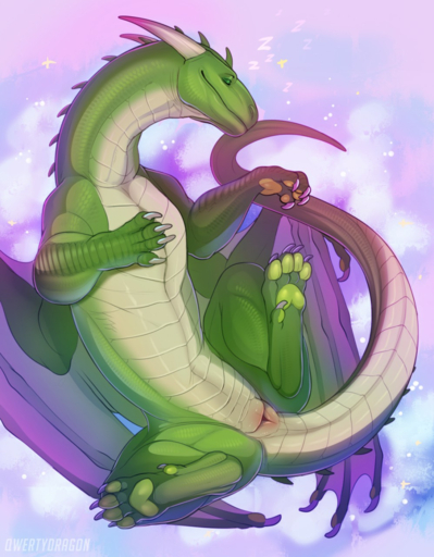 2019 ambiguous_gender animal_genitalia beige_scales claws cloaca digital_media_(artwork) dragon eyes_closed feral genitals green_body green_pawpads green_scales hi_res jasafarid lying membrane_(anatomy) membranous_wings nude on_back pawpads qwertydragon scales scalie simple_background sleeping solo spines western_dragon wings // 998x1280 // 1.4MB