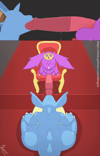 2d_animation animated anthro balls big_balls big_breasts big_butt big_penis breasts butt chair cosplay deep_throat dengon duo female feral frame_by_frame furniture genitals huge_penis hyper hyper_genitalia hyper_penis king larger_female loop male malefemale nidoqueen nidoran on_chair oral penis pokemon_(species) royalty simple_background sitting sitting_on_chair size_difference small_but_hung smaller_male thick_thighs video_games // 750x1175 // 751.5KB