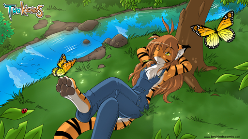 16:9 ambient_arthropod ambient_butterfly ambient_insect ambient_ladybug anthro arthropod barefoot beetle biped brown_hair butterfly clothed clothing conditional_dnp cucujoid digitigrade feet felid female flap_trouser flora_(twokinds) foot_focus fur grass hair hi_res hindpaw insect keidran ladybug lepidopteran lying mammal monarch_butterfly multicolored_body multicolored_fur on_back one_eye_closed orange_body orange_fur overalls pantherine pawpads paws plant river solo striped_body striped_fur stripes tiger tom_fischbach tree twokinds wallpaper webcomic webcomic_character white_body white_fur widescreen wood // 1920x1080 // 2.0MB