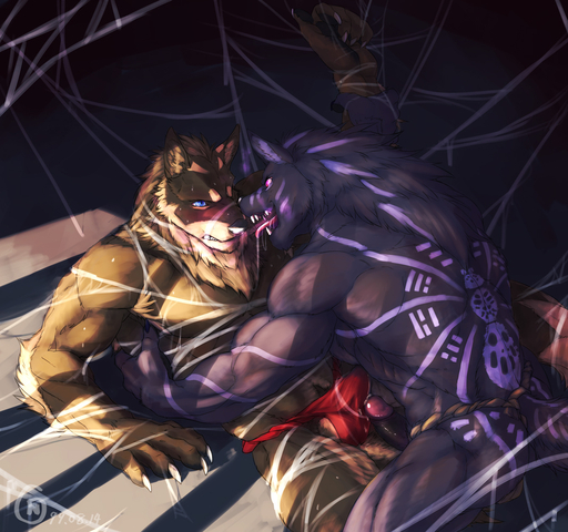 anthro anthro_on_anthro arachnid armpit_hair arthropod arthropod_webbing asian_clothing balls big_muscles blue_eyes blush body_hair bound bulge canid canine canis clothed clothing dominant dominant_male duo east_asian_clothing erection eye_contact frottage fundoshi genitals huge_muscles humanoid_genitalia humanoid_penis hybrid imminent_rape japanese_clothing looking_at_another male malemale mammal muscular muscular_male null-ghost penis pink_eyes sex spider submissive submissive_male tongue underwear wolf // 1067x1000 // 515.4KB
