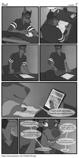 1:2 2018 alejandro anthro canid canine canis cellphone clothed clothing comic conditional_dnp dialogue digital_drawing_(artwork) digital_media_(artwork) dobermann domestic_dog english_text fur hair hi_res home_work male mammal monochrome phone pinscher schooling simple_background solo swallowing text url xenoforge // 640x1280 // 367.1KB