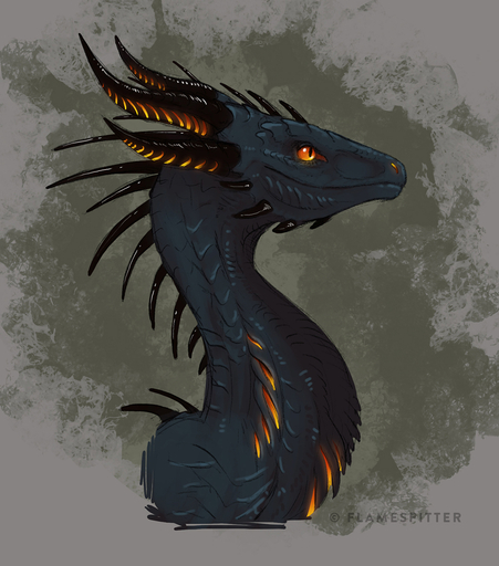 abstract_background ambiguous_gender bust_portrait dragon female_(lore) flamespitter glowing glowing_markings hi_res horn markings orange_eyes portrait pupils slit_pupils solo spikes spikes_(anatomy) vestirax // 1058x1200 // 591.6KB