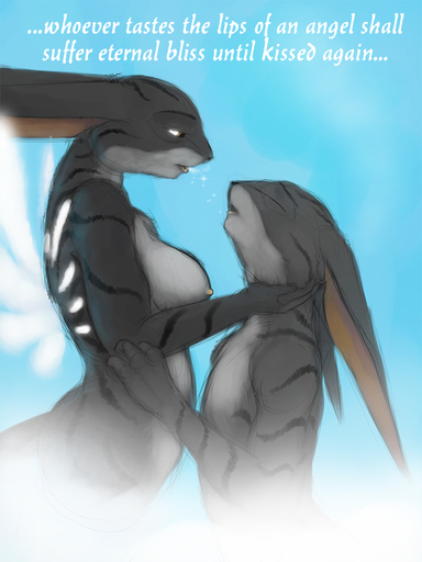 3:4 antar anthro anthro_on_anthro bioluminescence breasts brown_eyes duo embrace english_text eyes_closed felid female glowing grey_hair hair hug ipoke karmasi larger_female male malefemale mammal nipples side_boob simple_background size_difference smaller_male tall text wings // 750x1000 // 348.2KB