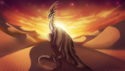detailed_background dragon dunes feathered_dragon feathered_wings feathers female feral hi_res horn muzafr neytirix nude purple_eyes sand sky smooth_horn solo twilight wings // 2090x1181 // 286.3KB