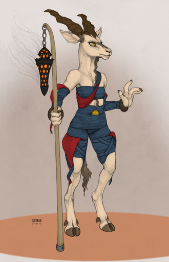4_fingers anthro bandeau bovid caprine chest_wraps clothed clothing cloven_hooves colored ecmajor edit female fingers goat hasbro hi_res hooves horizontal_pupils horn lantern magic:_the_gathering mammal pupils solo staff topwear wizards_of_the_coast wrappings wraps zedruu // 1102x1708 // 2.4MB