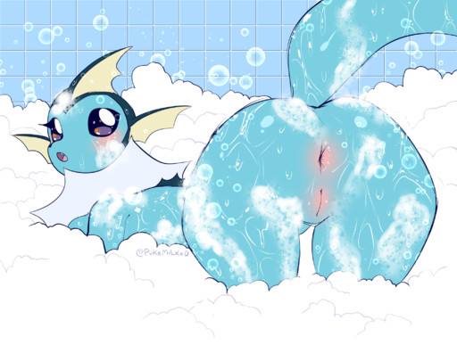 anthro anus bath bathtub blue_body blush bubble butt eeveelution female genitals hi_res looking_at_viewer nude pokemon_(species) pukemilked pussy soap soap_bubbles solo suds vaporeon video_games // 2136x1653 // 1.5MB