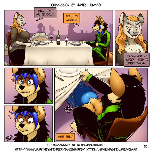 anthro big_penis black_nose blue_highlights blue_penis breasts canid canine clothing cock_vore comic dialogue duo_focus english_text felid feline felis fox genitals group gynomorph gynomorph_pred hi_res highlights_(coloring) huge_penis hyper hyper_genitalia hyper_penis intersex intersexmale intersex_pred james_howard julianna_mercier male male_prey mammal pantherine penile penis snow_leopard taluthus text vein veiny_penis vore // 1821x1809 // 1.6MB