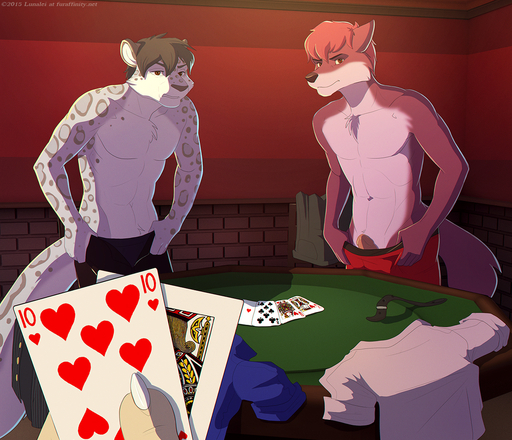 2015 <3 adrian_(firewolf) anthro arms_bent boxer_briefs canid canine canis card card_game clothed clothing clothing_pull discarded_clothing eight_of_clubs embarrassed erection felid gambling gaming genitals group heart_suit holding_card holding_object humanoid_genitalia humanoid_penis jack_of_hearts king_of_hearts leopard looking_at_viewer lunalei male mammal novus number pantherine penis playing_card poker poker_table poking_out queen_of_hearts_(card) royal_flush snow_leopard standing strip_poker suit_symbol ten_of_hearts topless underwear underwear_pull undressing wolf // 1200x1031 // 1.1MB