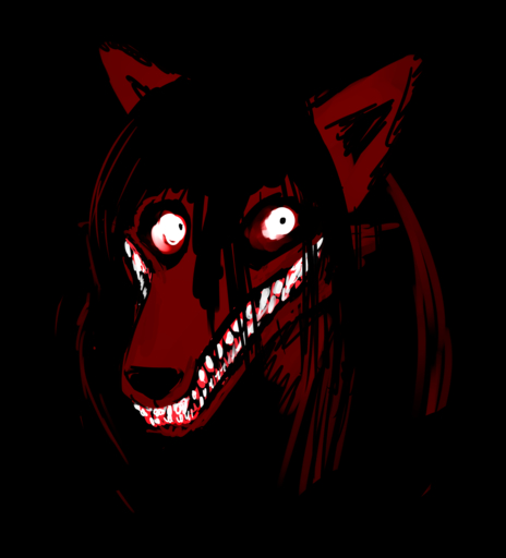 anthro black_and_red canid canine canis carol_(hladilnik) creepy creepypasta domestic_dog female hair hi_res hladilnik mammal nightmare_fuel possession restricted_palette sharp_teeth smile.dog solo teeth // 1161x1280 // 268.7KB