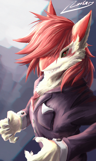 3:5 anaglyph anthro clothing fur hair hi_res male pose red_body red_eyes red_fur red_hair sergal smile solo stereogram suit zoruken // 1152x1920 // 1.9MB