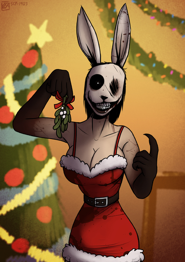 absurd_res animal_humanoid beckoning big_breasts blood bodily_fluids breasts christmas cleavage clothed clothing female gesture hi_res holidays humanoid inviting keadonger kissing_bough lagomorph lagomorph_humanoid leporid_humanoid looking_at_viewer mammal mammal_humanoid mask mistletoe monster monstrous_humanoid plant rabbit_humanoid scp-1903 scp_foundation smile solo tree // 1748x2480 // 3.8MB