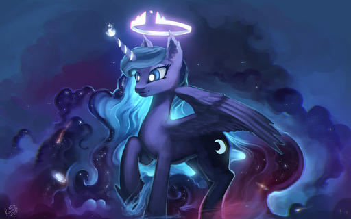 16:10 2015 blue_body blue_eyes blue_feathers blue_hair cloud digital_media_(artwork) digital_painting_(artwork) equid equine feathered_wings feathers female friendship_is_magic glowing hair halo hasbro hi_res horn horse magic mammal my_little_pony photonoko princess_luna_(mlp) solo sparkles widescreen winged_unicorn wings // 1920x1200 // 945.5KB
