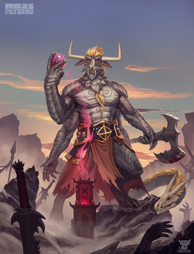 2021 4_eyes 5_fingers anthro axe biped blood bodily_fluids bottomwear clothed clothing cloud detailed_background fingers fur grey_body grey_fur hacatiko hair hi_res holding_axe holding_object holding_weapon horn magic male melee_weapon multi_arm multi_eye multi_limb navel outside sky solo standing weapon whiskers // 919x1200 // 466.7KB