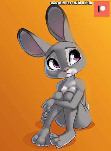 absurd_res anthro breasts claws dipstick_ears female fur gradient_background grey_body grey_fur hi_res judy_hopps lagomorph leporid mammal multicolored_ears nude paws purple_eyes rabbit simple_background siroc // 2136x2908 // 221KB