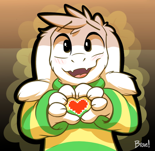 2016 4_fingers <3 abstract_background anthro asriel_dreemurr big_eyes black_background blush boss_monster bottomwear bovid braeburned brown_background caprine cheek_tuft clothed clothing cute_fangs daww digital_media_(artwork) facial_tuft fangs feels fingers fur gesture gradient_background green_clothing green_topwear hair half-length_portrait hand_heart head_tuft hi_res long_ears looking_at_viewer love male mammal multicolored_clothing open_mouth pink_tongue portrait sharp_teeth signature simple_background smile solo sweater teeth tongue topwear tuft video_games white_body white_fur yellow_bottomwear yellow_clothing young // 1280x1244 // 473.1KB