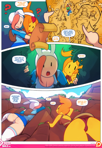 adventure_time cartoon_network clothed clothing comic doxy duo elemental_creature english_text female fionna_the_human fire fire_creature flame_princess hair hi_res human humanoid mammal not_furry princess red_hair royalty text url // 1250x1799 // 3.0MB