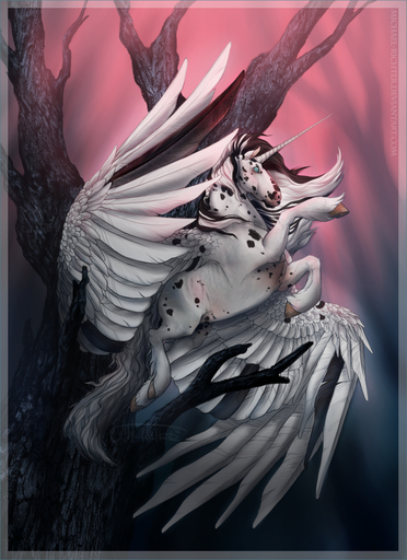 2016 ambiguous_gender arsauron blue_eyes digital_media_(artwork) equid equine feathered_wings feathers feral hooves horn horse mammal solo white_body white_feathers winged_unicorn wings // 769x1058 // 1.0MB