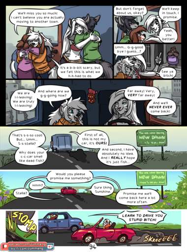 2019 5_fingers anthro blue_eyes clothed clothing comic day detailed_background digital_media_(artwork) domestic_cat english_text estella_(zummeng) evie_(zummeng) felid feline felis female fingers green_eyes hair hi_res mammal open_mouth outside pantherine profanity sky teeth text tiger tongue white_hair zummeng // 1189x1600 // 1.3MB