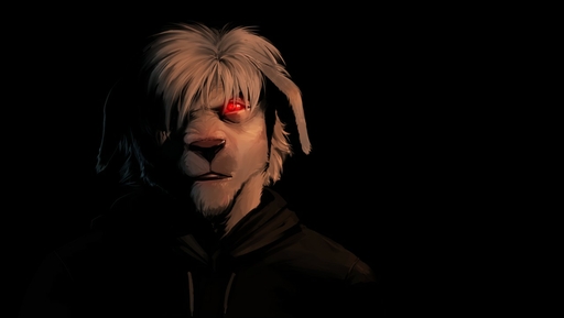 2018 anthro black_background canid canine canis clothed clothing digital_media_(artwork) domestic_dog glowing glowing_eyes hair headshot_portrait looking_at_viewer lynncore male mammal portrait red_eyes simple_background solo white_hair // 1280x723 // 52.6KB