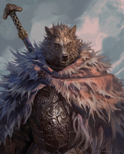 4:5 anthro armor blaidd_(elden_ring) breastplate canid canine canis clothing fur fur_coat grey_body grey_fur hi_res male mammal melee_weapon muscular muscular_anthro muscular_male solo sword taran_fiddler weapon wolf // 960x1200 // 194.8KB