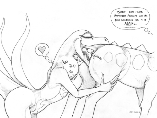 <3 ambiguous_gender ambiguous_on_anthro anal anthro anthro_on_feral anus bestiality butt dialogue duo ecmajor english_text eyes_closed female femaleambiguous female_on_feral feral girafarig giraffid graphite_(artwork) mammal monochrome neck_bulge nintendo oral pencil_(artwork) pokemon pokemon_(species) profanity reptile rimming salazzle scalie sex simple_background tail_fetish tail_play text traditional_media_(artwork) vaginal video_games vore white_background // 1265x950 // 804.3KB