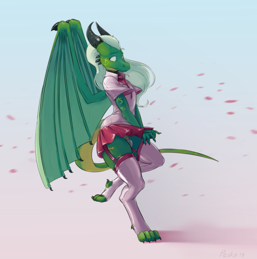 accidental_exposure anthro bottomwear chastity_cage chastity_device claws clothed clothing collar crossdressing dragon fully_clothed garter_belt garter_straps genitals girly green_body green_tail green_wings hair hi_res horn legwear long_hair male membrane_(anatomy) membranous_wings miniskirt no_underwear penis peskybatfish raised_bottomwear raised_clothing raised_skirt rubber scalie sex_toy skirt solo stockings toe_claws toeless_legwear wardrobe_malfunction western_dragon wind_lift wings // 1528x1541 // 969.7KB