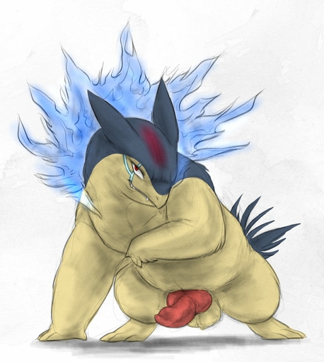 alternate_color animal_genitalia animal_penis balls blue_fire canine_penis colored_fire erection fan_character feral fire genitals grin hi_res knot male mammal nintendo nude penis pokemon pokemon_(species) python13rp simple_background smile solo typhlosion video_games yaroul // 1146x1280 // 244.7KB