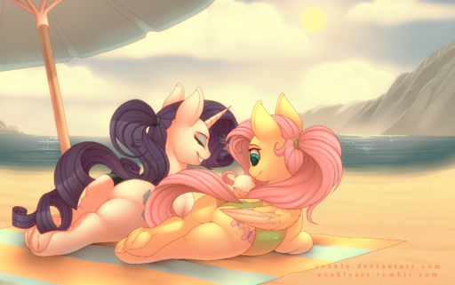 2016 absurd_res beach beach_umbrella blue_eyeshadow butt clothing cloud cutie_mark dessert detailed_background duo equid equine evehly eyes_closed eyeshadow feathered_wings feathers female feral fluttershy_(mlp) food friendship_is_magic hair hasbro hi_res hooves horn horse ice_cream licking long_hair makeup mammal my_little_pony outside pegasus pink_hair rarity_(mlp) sand seaside sky smile swimwear tongue tongue_out underhoof unicorn wings yellow_body yellow_feathers // 3500x2192 // 4.5MB