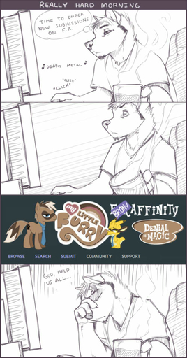 2011 anthro beverage brony canid canine canis coffee comic digital_drawing_(artwork) digital_media_(artwork) english_text equid equine fender food furaffinity hasbro horse humor in_denial male mammal monochrome morning my_little_pony pony rednef solo text the_truth wolf wolfy-nail wolfy-nail_(character) // 500x956 // 93.6KB