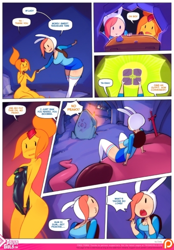 clothed clothing comic doxy duo elemental_creature english_text female fionna_the_human fire fire_creature flame_princess hair hi_res human humanoid mammal not_furry princess red_hair royalty text // 1250x1799 // 3.0MB