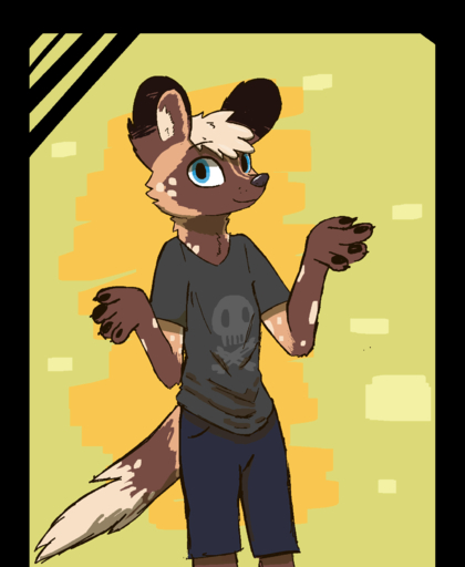 2019 african_wild_dog alpha_channel anthro bottomwear brown_body brown_fur canid canine clothed clothing enginetrap fully_clothed fur green_background head_tuft hi_res inner_ear_fluff mammal milo_(juantriforce) pawpads shirt shorts simple_background smile solo spots spotted_body spotted_fur t-shirt topwear tuft // 1362x1659 // 117.0KB