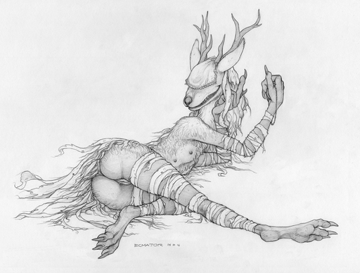 3_toes 4_fingers american_mythology anthro antlers bandage beast_(bloodborne) biped bloodborne butt canid canine canis claws detailed ecmajor feet female fingers fromsoftware fur genitals greyscale hair horn indigenous_north_american_mythology lying mammal monochrome monster mythology nipples north_american_mythology pussy sharp_teeth simple_background sketch smile soles solo sony_corporation sony_interactive_entertainment teeth toe_claws toes vicar_amelia_(bloodborne) video_games wendigo were werecanid werecanine werewolf white_background wolf // 1485x1124 // 1.5MB