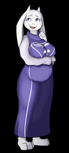 2015 anthro barefoot biped black_background blushbutt boss_monster bovid breasts caprine clothed clothing dress fangs feet female fur hi_res horn mammal nipple_outline purple_eyes simple_background slightly_chubby smile solo toriel undertale video_games white_body white_fur // 594x1305 // 223KB