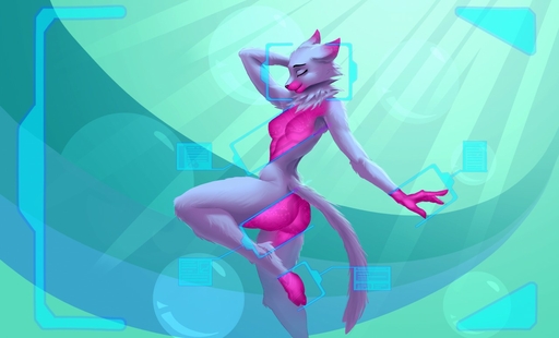 anthro breasts butt claws detailed_background domestic_cat eyes_closed felid feline felis female fluffy fluffy_tail fur mammal naive_tabby pink_body pink_fur purple_body purple_fur smile solo // 1280x774 // 103KB