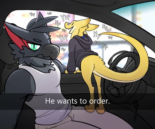 absurd_res anthro avian beak bottomless car clothed clothing dragon duo english_text flying_wyvern hi_res hoodie inside_car kobold looking_at_viewer male meme monokobold nargacuga open_mouth sitting size_difference text topwear vehicle video_games // 3114x2599 // 525.3KB