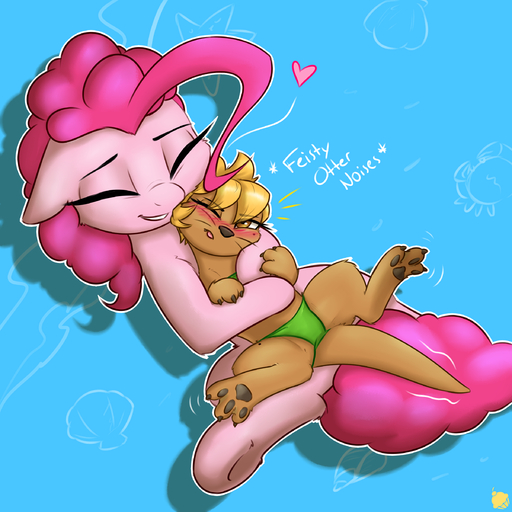 1:1 absurd_res blush brown_eyes clothing duo english_text equid equine eyes_closed female feral friendship_is_magic fur hair hasbro hi_res horse hug lutrine mammal mustelid my_little_pony nude pawpads pink_body pink_fur pink_hair pinkie_pie_(mlp) pony pudgeruffian simple_background smile text // 2400x2400 // 2.4MB