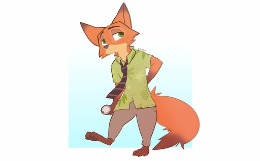 2020 absurd_res anthro barefoot bottomwear canid canine cheek_tuft clothed clothing dipstick_ears facial_tuft feet fox fully_clothed hi_res holding_object male mammal multicolored_ears necktie nick_wilde pants red_fox shirt solo topwear tuft vulpes zhanbow // 4000x2484 // 233.9KB