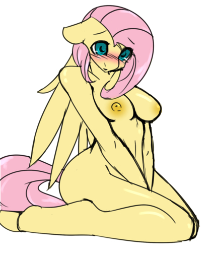 2013 5:6 anthro anthrofied avante92 biped blue_eyes blush breasts equid equine feathered_wings feathers female fluttershy_(mlp) hair hi_res horse kneeling mammal nipples nude pegasus pink_hair simple_background solo white_background wings yellow_body yellow_feathers // 1280x1536 // 543.5KB