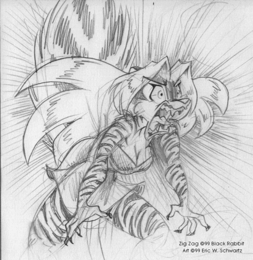 1999 angry anthro english_text eric_schwartz female graphite_(artwork) greyscale mammal mephitid monochrome pencil_(artwork) raised_tail sketch skunk solo text traditional_media_(artwork) zig_zag // 656x672 // 145.0KB