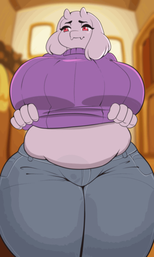 animated anthro areola areola_slip belly blush boss_monster bottomwear bovid breast_squish breasts caprine clothing deep_navel denim denim_clothing female fur goat horn jeans lazysnout mammal mature_female navel overweight overweight_female pants red_eyes short_playtime solo squish sweater teasing thick_thighs tongue tongue_out topwear toriel under_boob undressing video_games white_body white_fur wide_hips // 700x1167 // 580.9KB