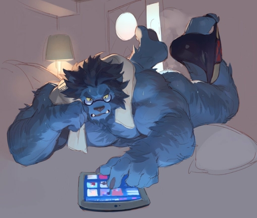 2017 anthro beast_(marvel) bed big_muscles briefs butt canid canine clothing eyewear furniture glasses male mammal muscular muscular_anthro muscular_male nude null-ghost solo tablet underwear // 1019x866 // 79.1KB