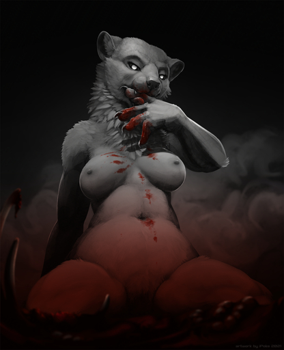 2021 anthro blood bodily_fluids breasts claws female finger_claws finger_fetish finger_lick finger_play fingers gore gulonine hi_res ipoke licking looking_at_viewer mammal mustelid musteline navel nipples nude predatory solo tongue tongue_out wolverine // 1040x1280 // 771.1KB
