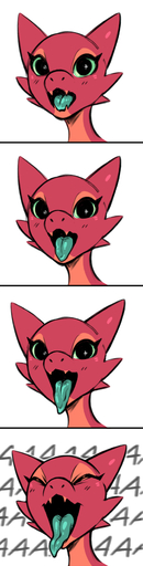 2018 aaaaaaaaaaa comic eyelashes eyes_closed fangs female green_sclera green_tongue headshot_portrait hi_res kobold looking_at_viewer meme open_mouth portrait red_body red_skin reptile scalie screaming simple_background solo sorc text tongue tongue_out white_background yelling // 426x1681 // 326.4KB