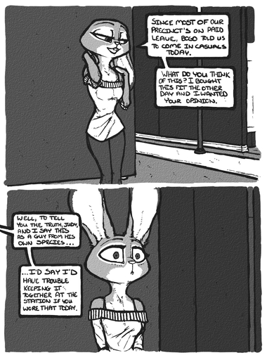 anthro comic dialogue disney english_text female hi_res judy_hopps lagomorph leporid luraiokun mammal monochrome rabbit solo text zootopia // 950x1280 // 1.0MB