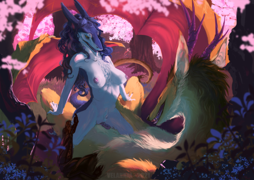 2021 anthro anthro_on_feral bestiality breasts clitoral_hood colored dragon duo female femalefemale female_on_anthro female_on_feral feral forest fur furred_dragon genitals hair hand_on_leg interspecies looking_pleasured lore lying nipples nude on_back on_top plant prehensile_clitoral_hood pussy sergal sex straddling tree tribadism vaginal velannal // 1200x848 // 1.3MB