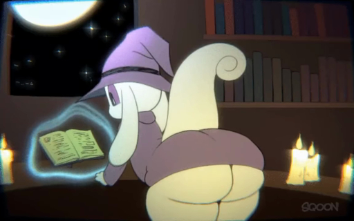 16:10 2022 accidental_exposure ambiguous_gender animated anthro bent_over big_butt black_eyes book butt candle clothing edit fire floppy_ears hat headgear headwear huge_butt magic mammal moon nue_stargazer purple_sclera reading robe short_playtime solo sound sound_edit sqoon thick_thighs webm white_body widescreen wizard_hat // 1152x720, 7s // 648.9KB